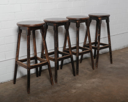 Set of Four Vintage Wooden Bar Stools