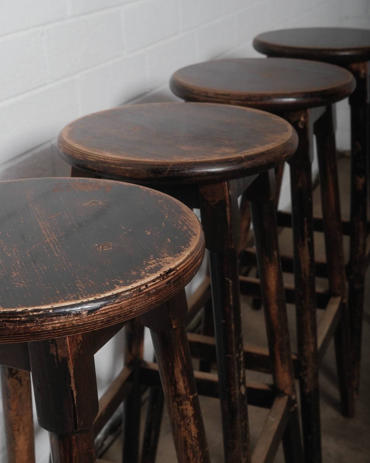 Set of Four Vintage Wooden Bar Stools