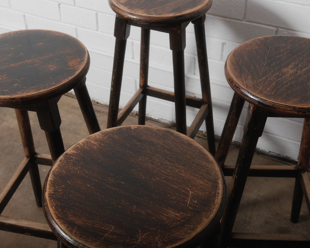 Set of Four Vintage Wooden Bar Stools