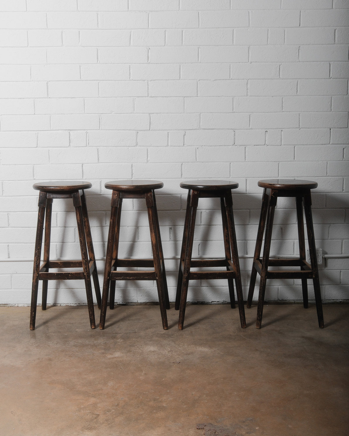 Set of Four Vintage Wooden Bar Stools