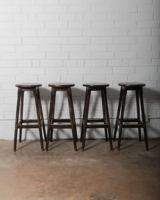 Set of Four Vintage Wooden Bar Stools