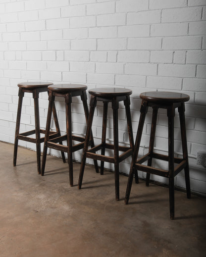 Set of Four Vintage Wooden Bar Stools