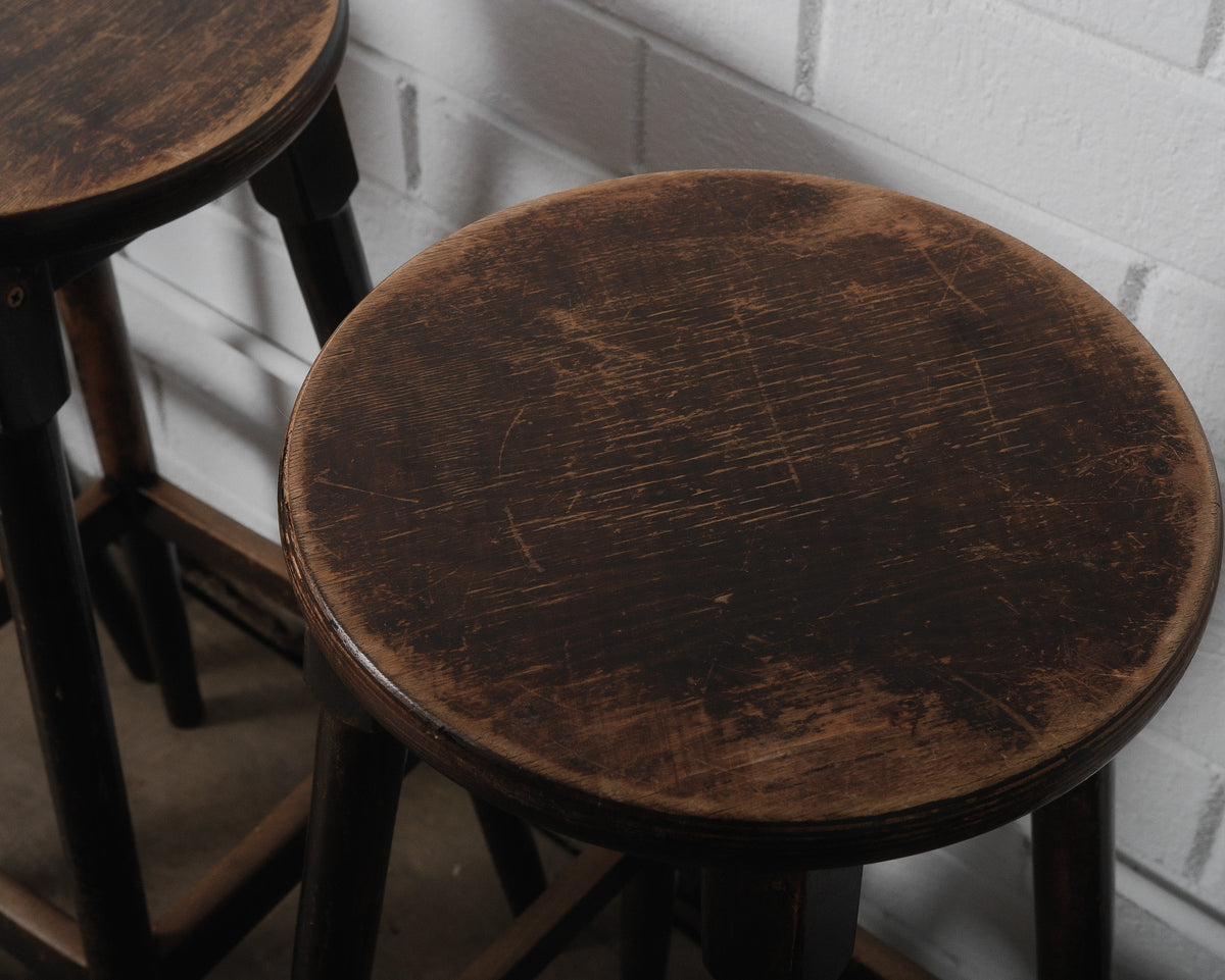 Set of Four Vintage Wooden Bar Stools