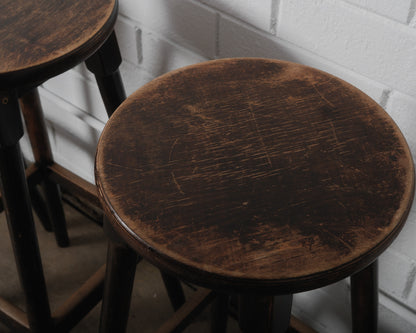 Set of Four Vintage Wooden Bar Stools
