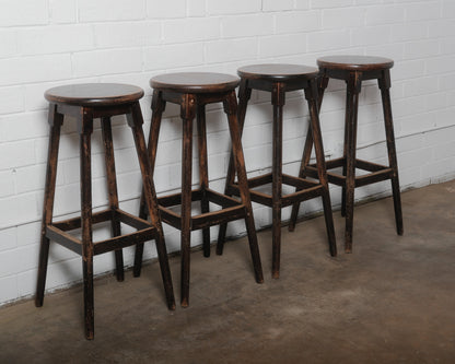 Set of Four Vintage Wooden Bar Stools