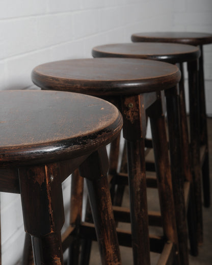 Set of Four Vintage Wooden Bar Stools