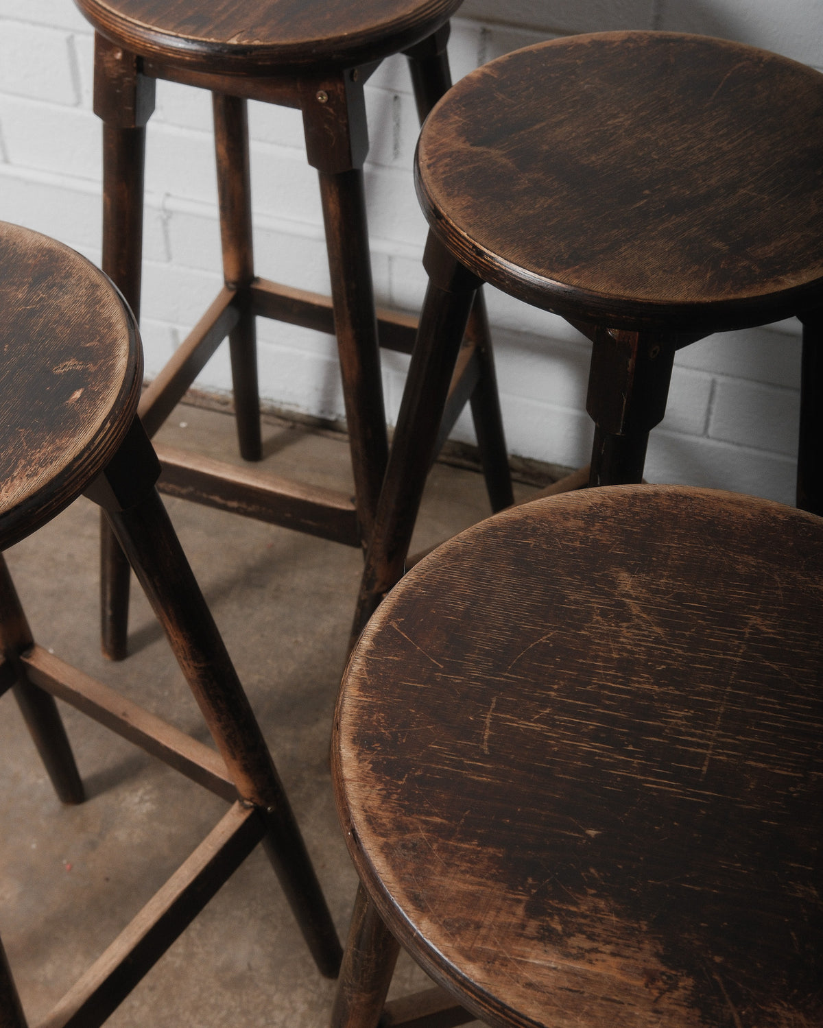 Set of Four Vintage Wooden Bar Stools