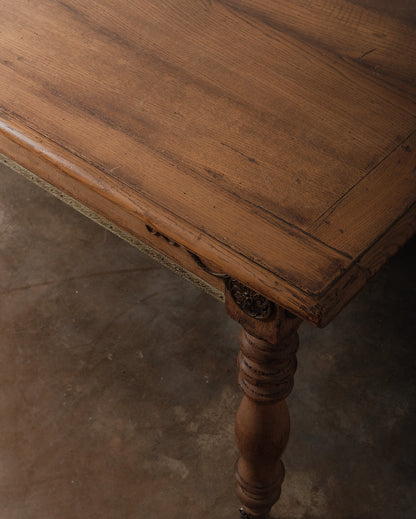 19th Century French Provincial Oak Dining Table with Carved Details and Casters