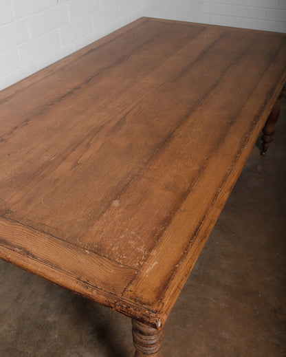 19th Century French Provincial Oak Dining Table with Carved Details and Casters