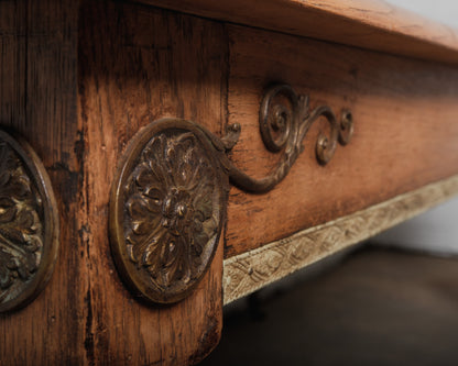 19th Century French Provincial Oak Dining Table with Carved Details and Casters