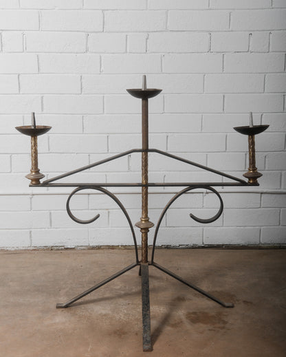 Pair of Antique Large Wrought Iron and Brass Church Candelabras