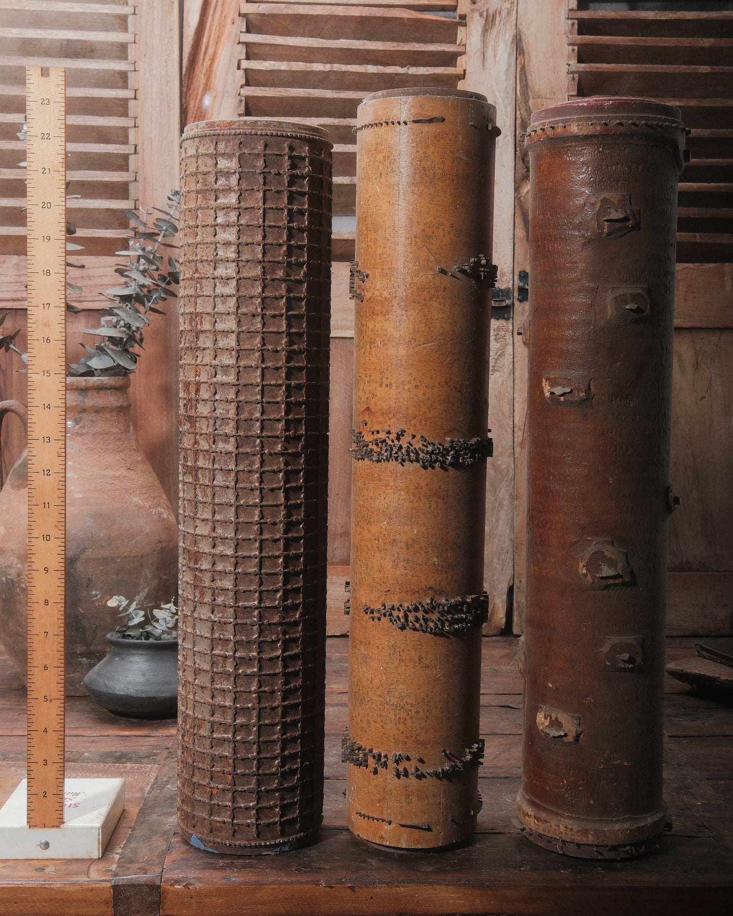 Vintage Industrial Wooden Wallpaper Textile Printing Roller