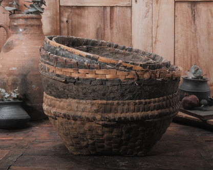 Vintage Indian Woven Mud Basket