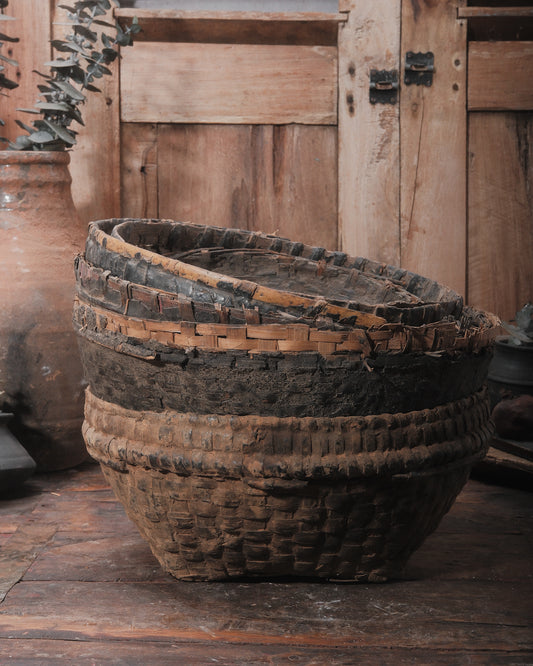 Vintage Indian Woven Mud Basket