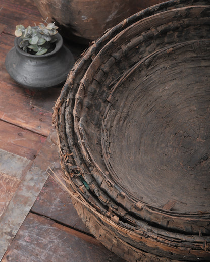 Vintage Indian Woven Mud Basket