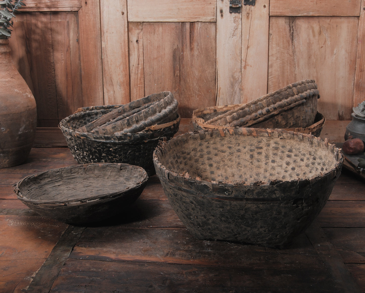 Vintage Indian Woven Mud Basket