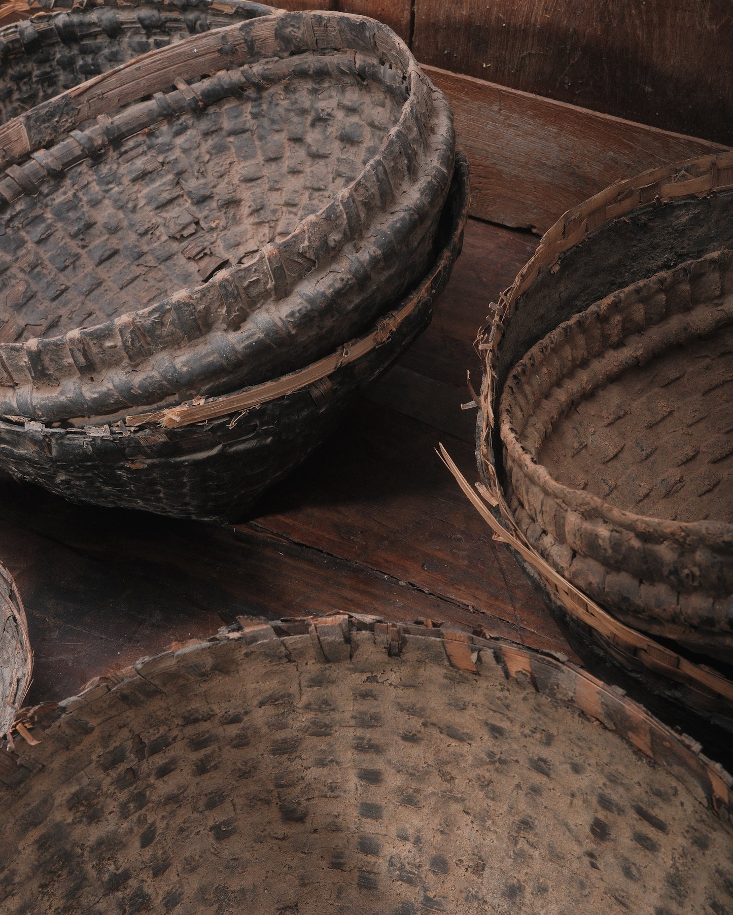 Vintage Indian Woven Mud Basket