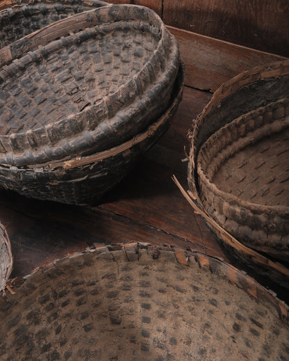 Vintage Indian Woven Mud Basket