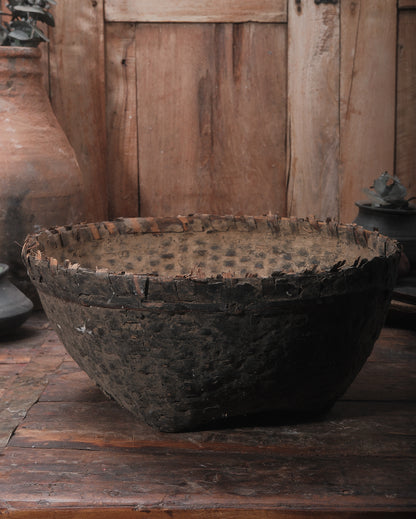 Vintage Indian Woven Mud Basket