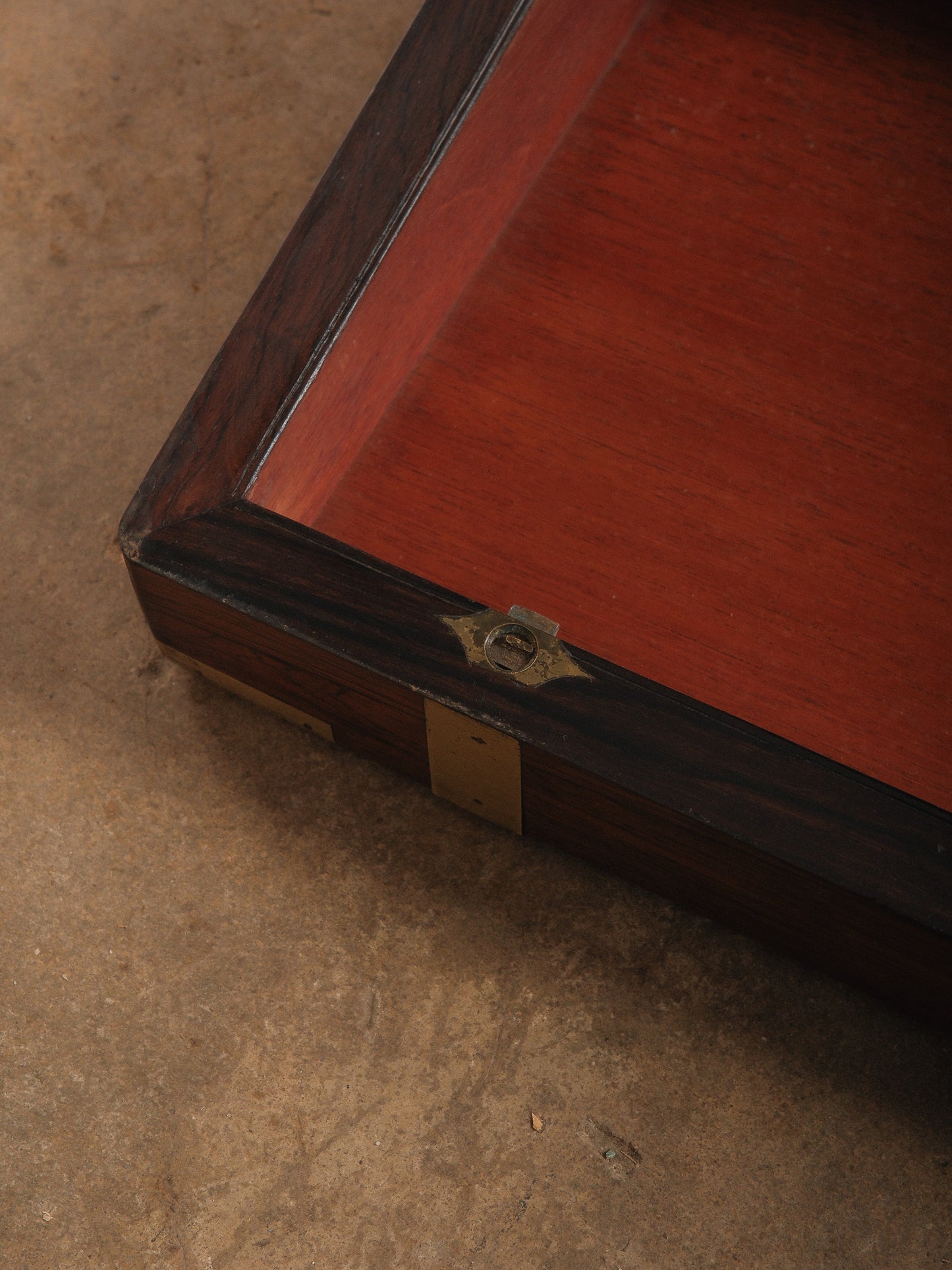Vintage Brass Bound Campaign Writing Slope Lap Desk with Velvet Interior Storage Compartments