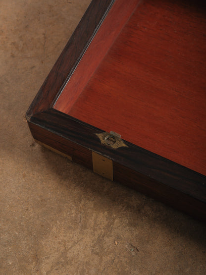 Vintage Brass Bound Campaign Writing Slope Lap Desk with Velvet Interior Storage Compartments