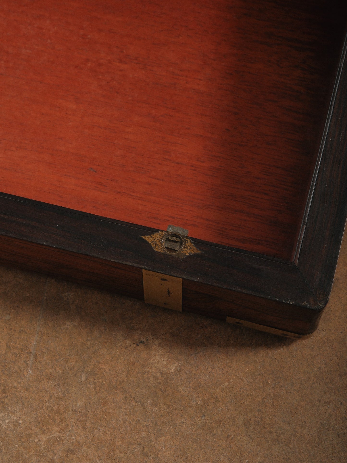 Vintage Brass Bound Campaign Writing Slope Lap Desk with Velvet Interior Storage Compartments