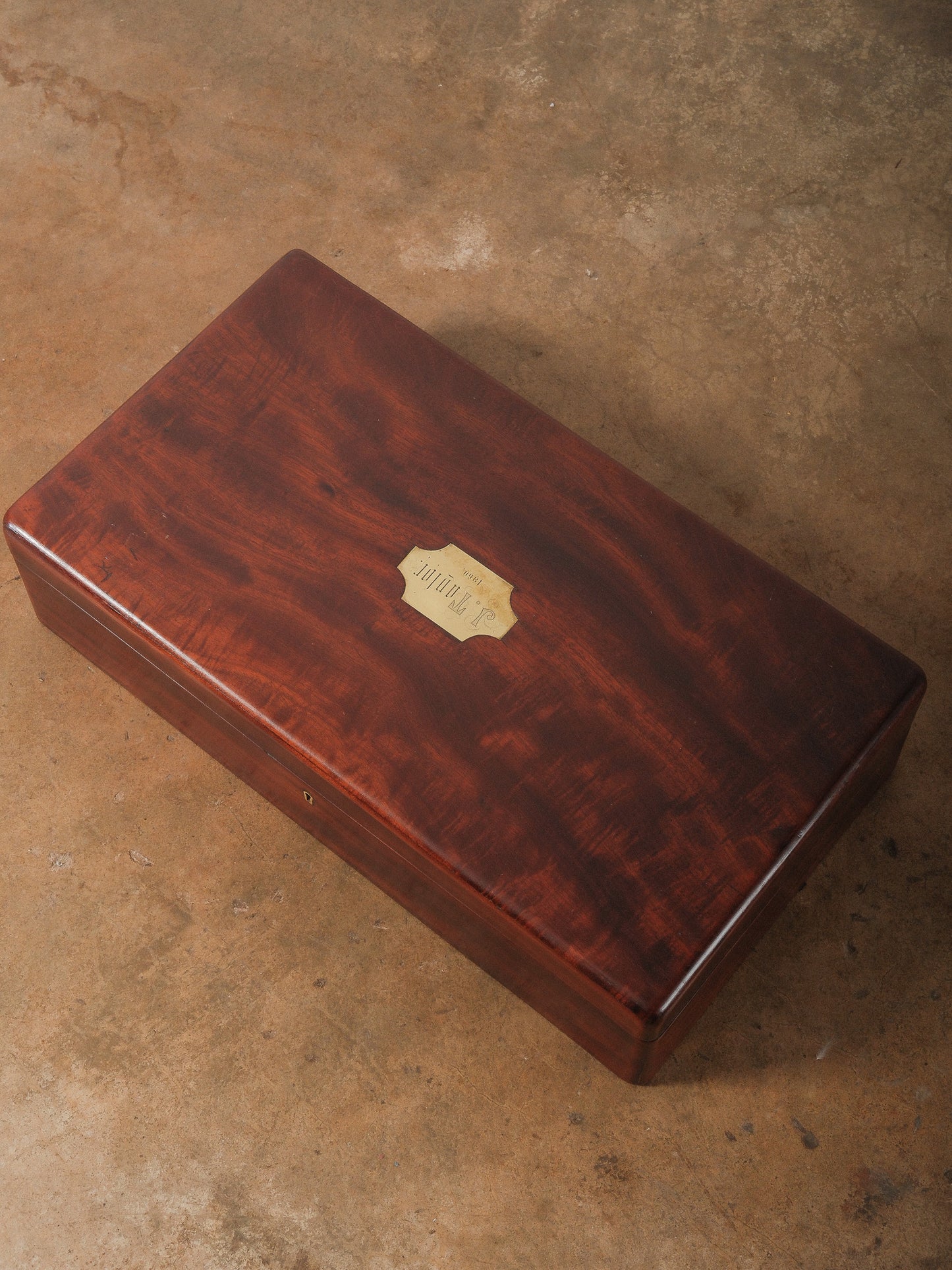 Vintage Mahogany Document Box Dispatch Box with Brass Name Plate Green Felt Interior Storage Box