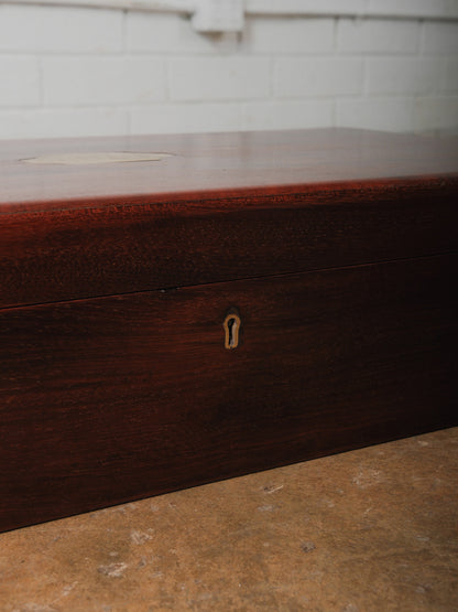 Vintage Mahogany Document Box Dispatch Box with Brass Name Plate Green Felt Interior Storage Box