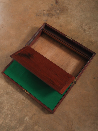 Vintage Mahogany Document Box Dispatch Box with Brass Name Plate Green Felt Interior Storage Box
