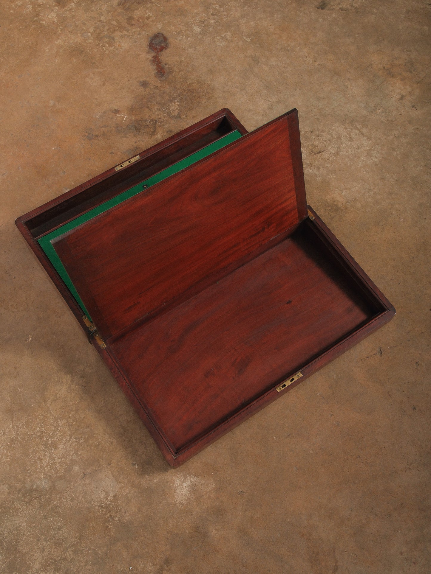Vintage Mahogany Document Box Dispatch Box with Brass Name Plate Green Felt Interior Storage Box
