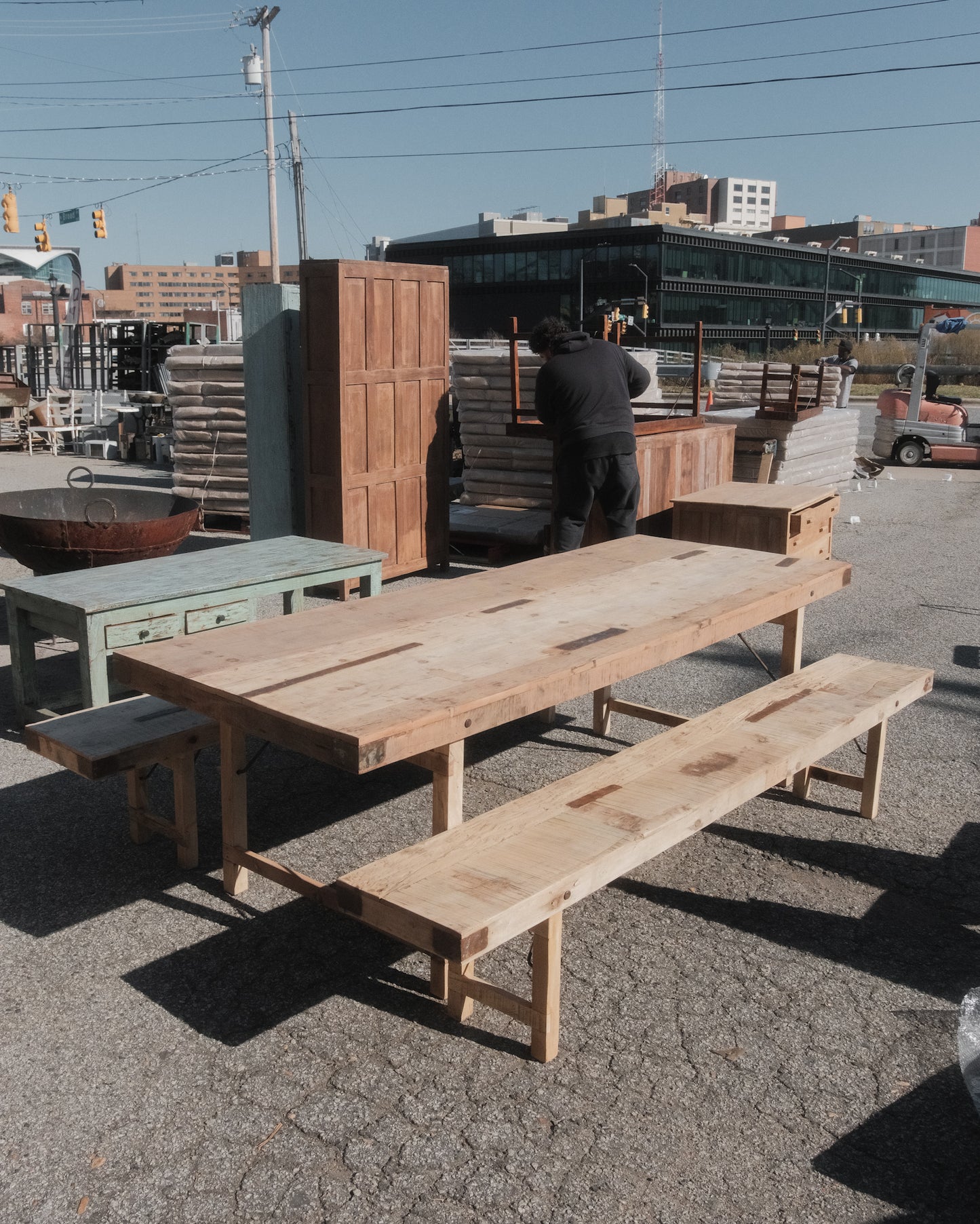 Indian Wedding Foldable Wood Table Set with Two Benches