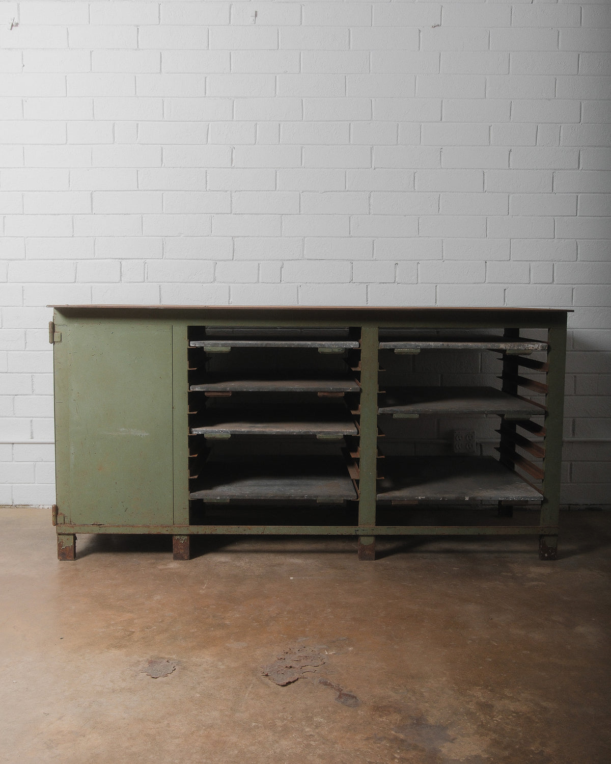Early 20th Century Industrial Metal Workbench with Storage
