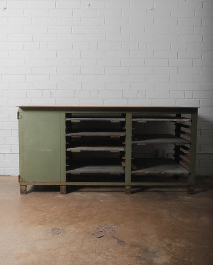 Early 20th Century Industrial Metal Workbench with Storage