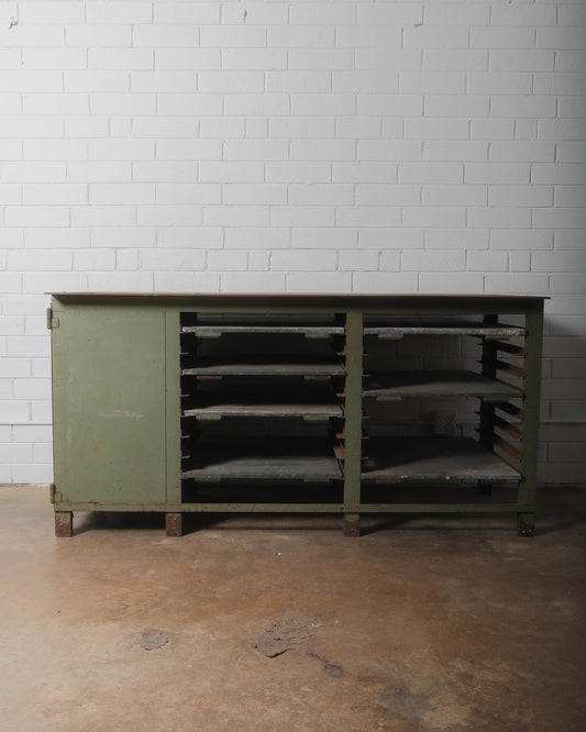 Early 20th Century Industrial Metal Workbench with Storage