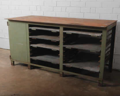 Early 20th Century Industrial Metal Workbench with Storage