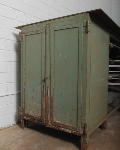 Early 20th Century Industrial Metal Workbench with Storage