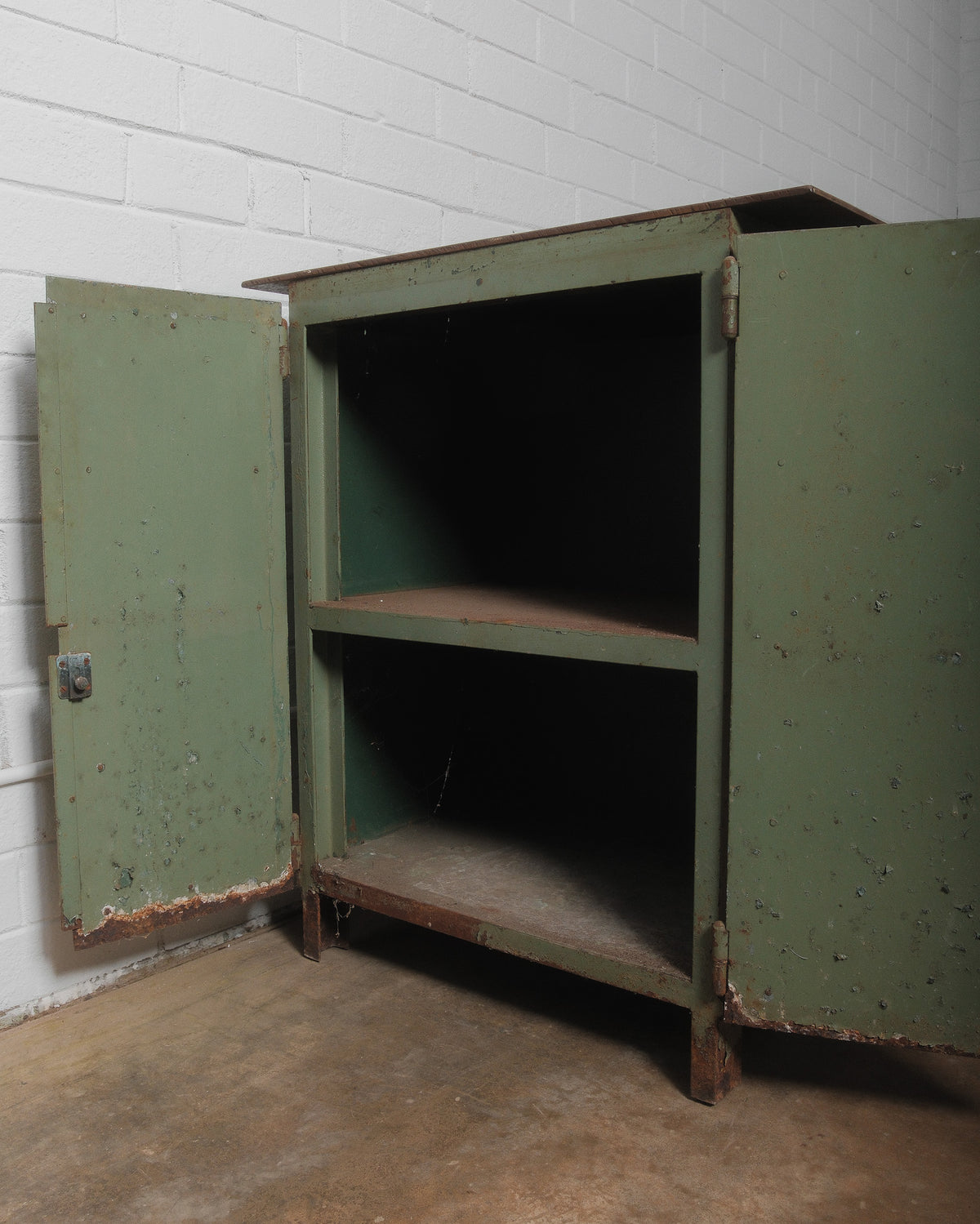 Early 20th Century Industrial Metal Workbench with Storage
