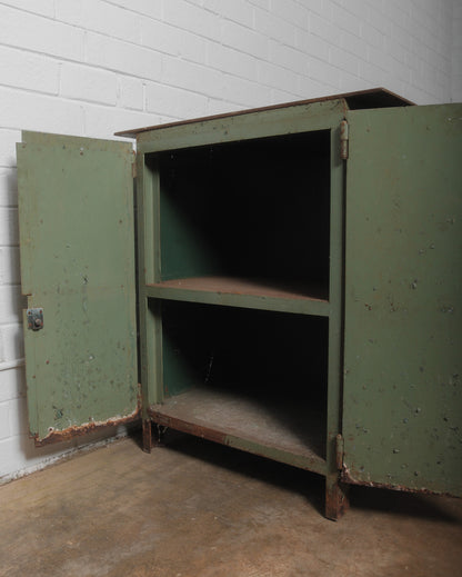 Early 20th Century Industrial Metal Workbench with Storage