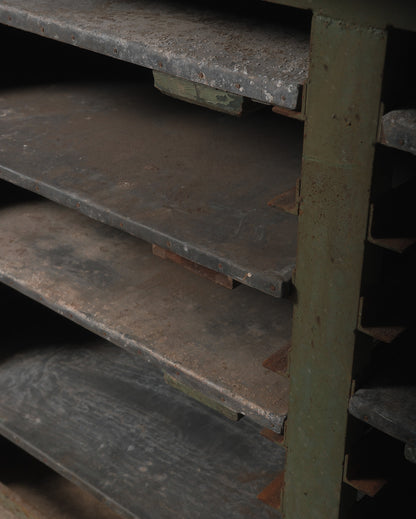 Early 20th Century Industrial Metal Workbench with Storage