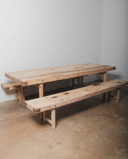 Indian Wedding Foldable Wood Table Set with Two Benches