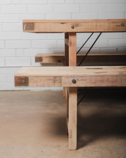 Indian Wedding Foldable Wood Table Set with Two Benches