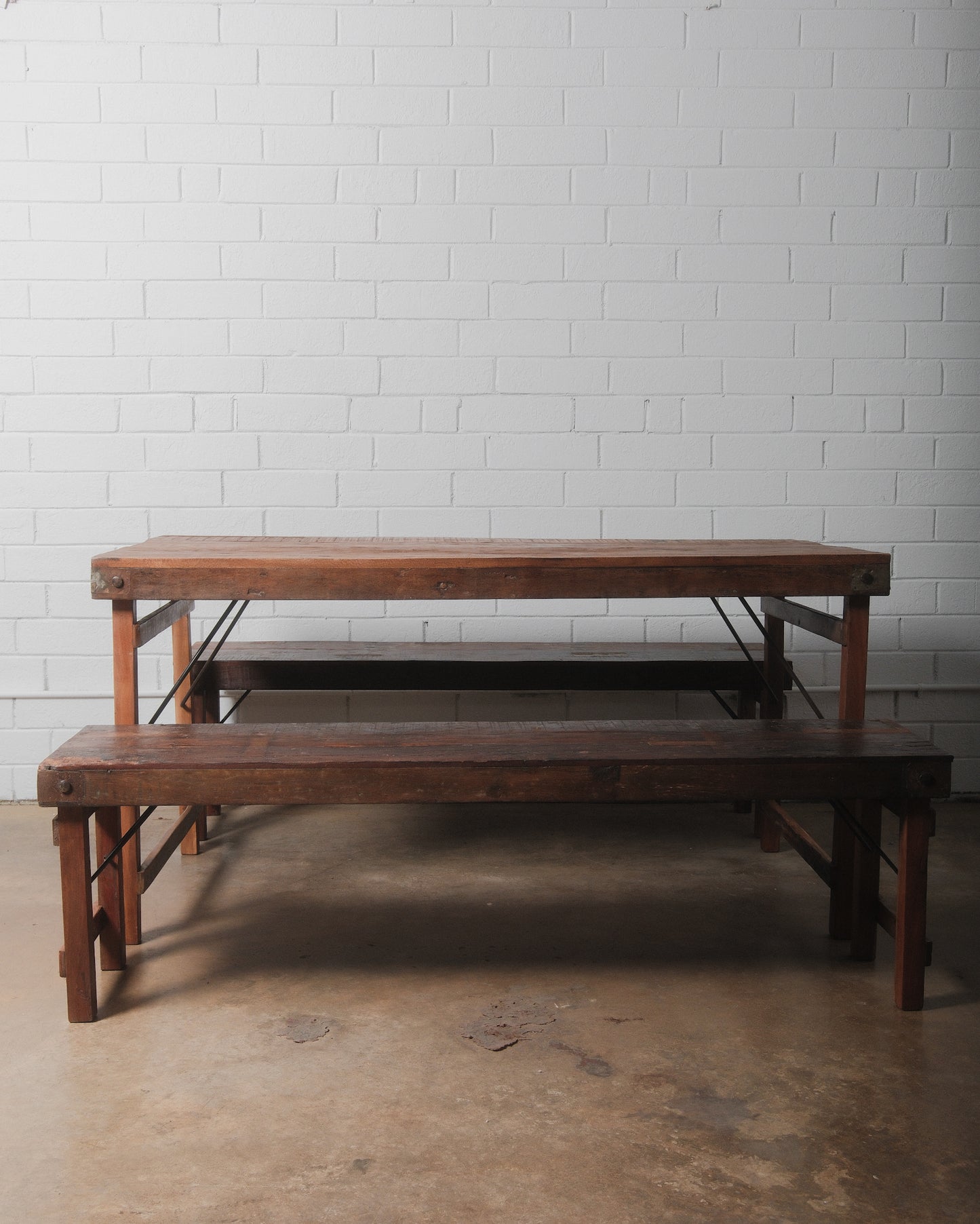 Indian Wedding Foldable Wood Table Set with Two Benches