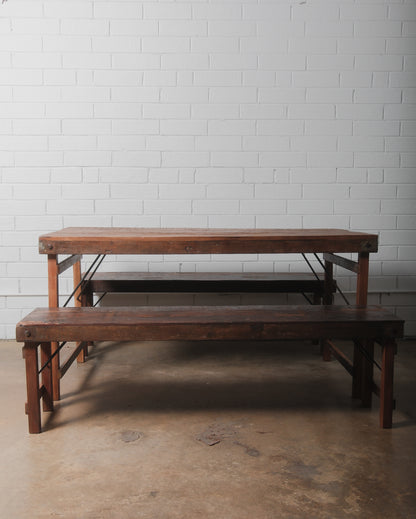Indian Wedding Foldable Wood Table Set with Two Benches