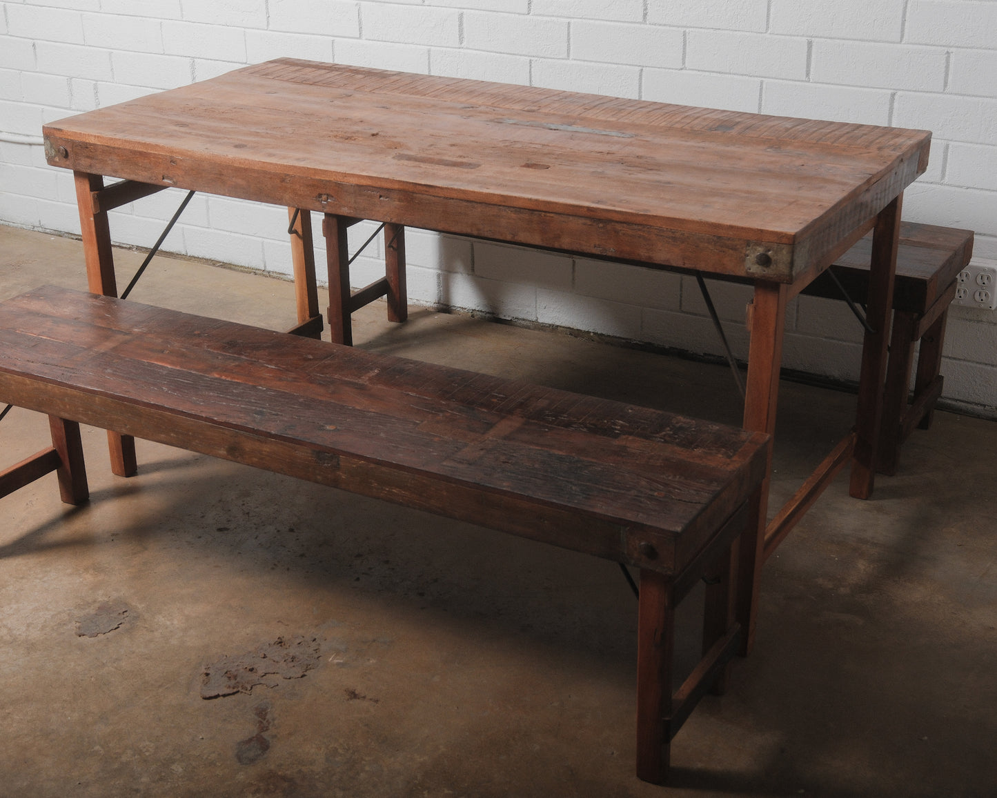 Indian Wedding Foldable Wood Table Set with Two Benches