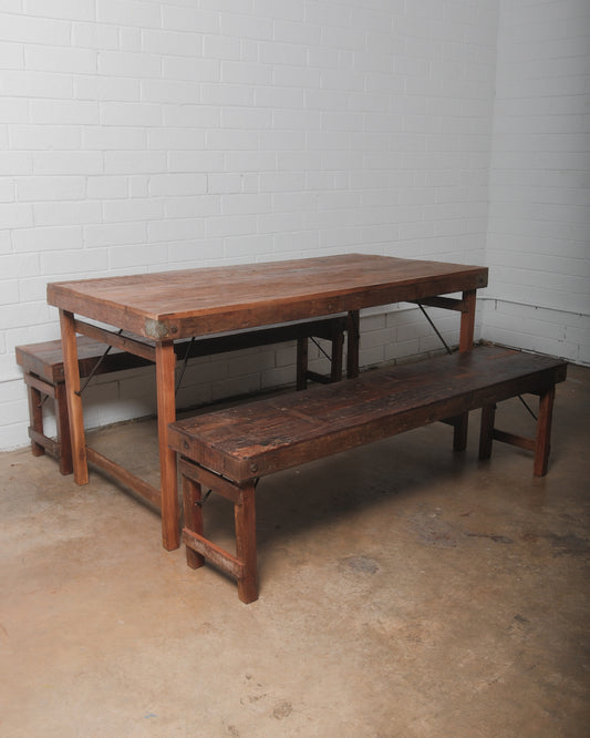 Indian Wedding Foldable Wood Table Set with Two Benches