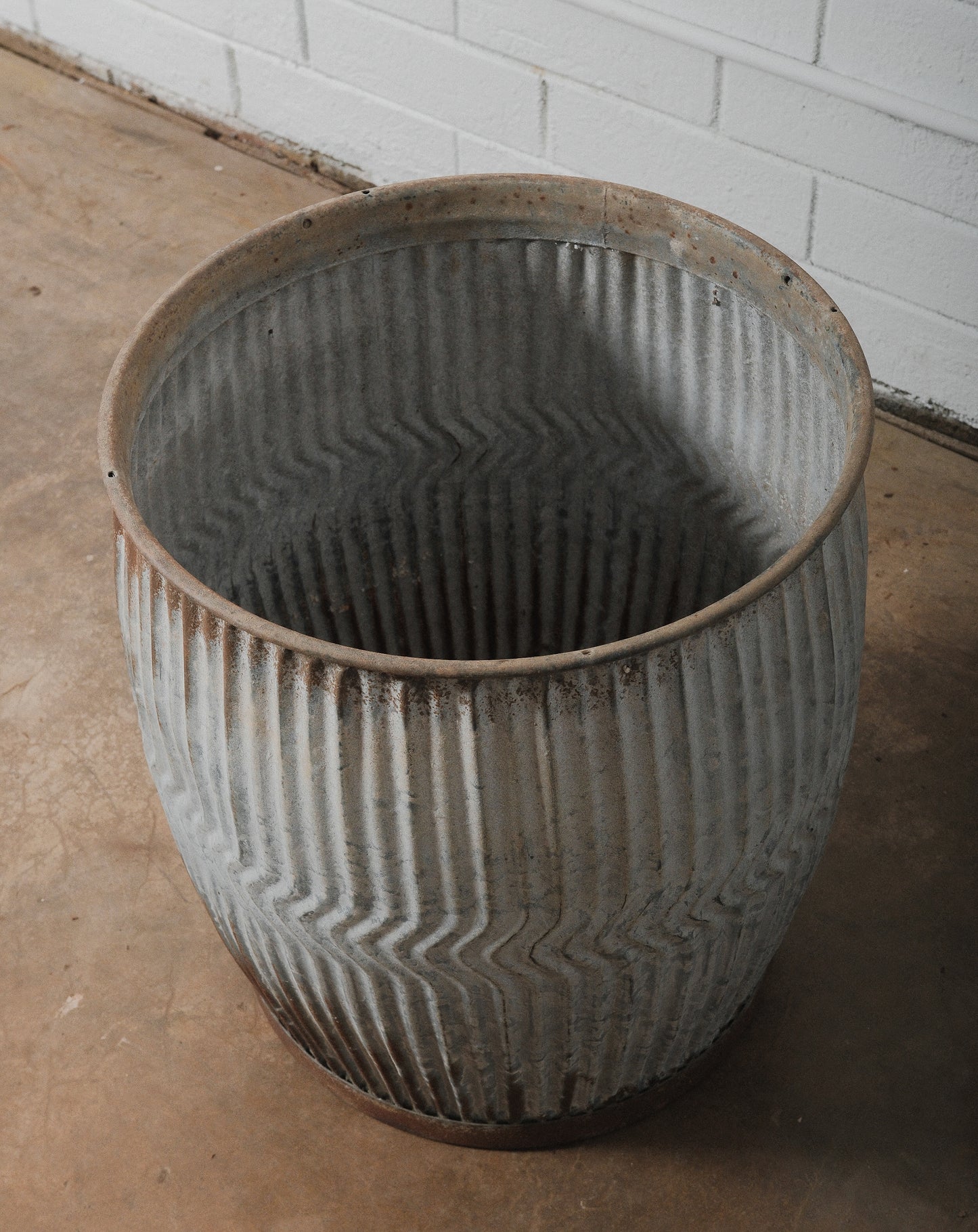 Vintage English Galvanized Dolly Drum Planter