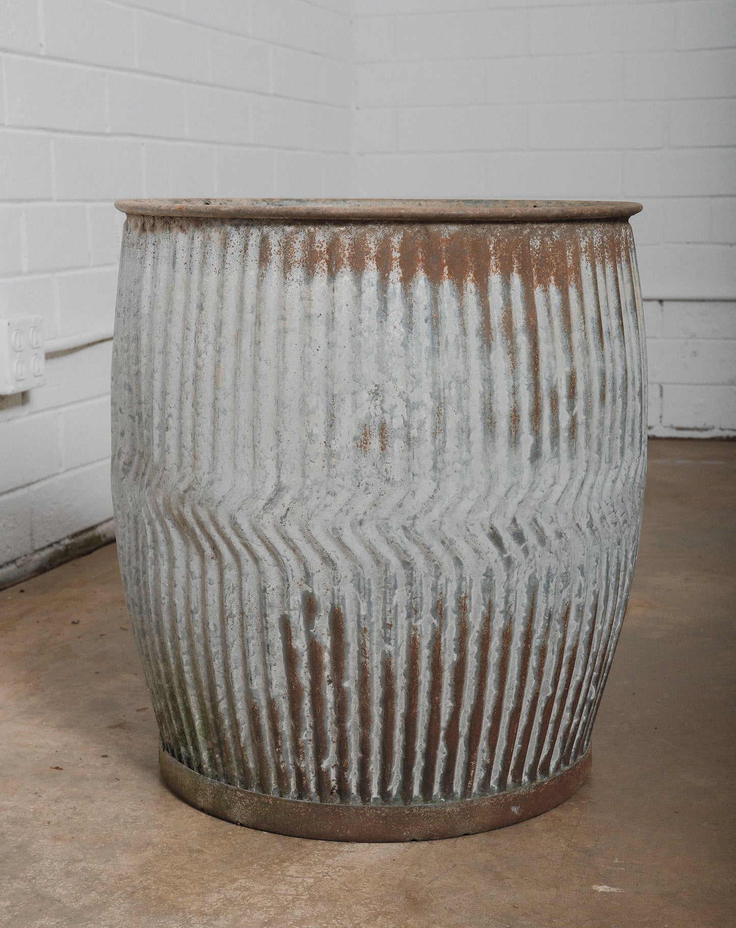 Vintage English Galvanized Dolly Drum Planter