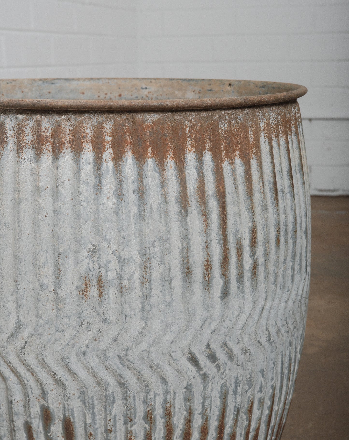 Vintage English Galvanized Dolly Drum Planter