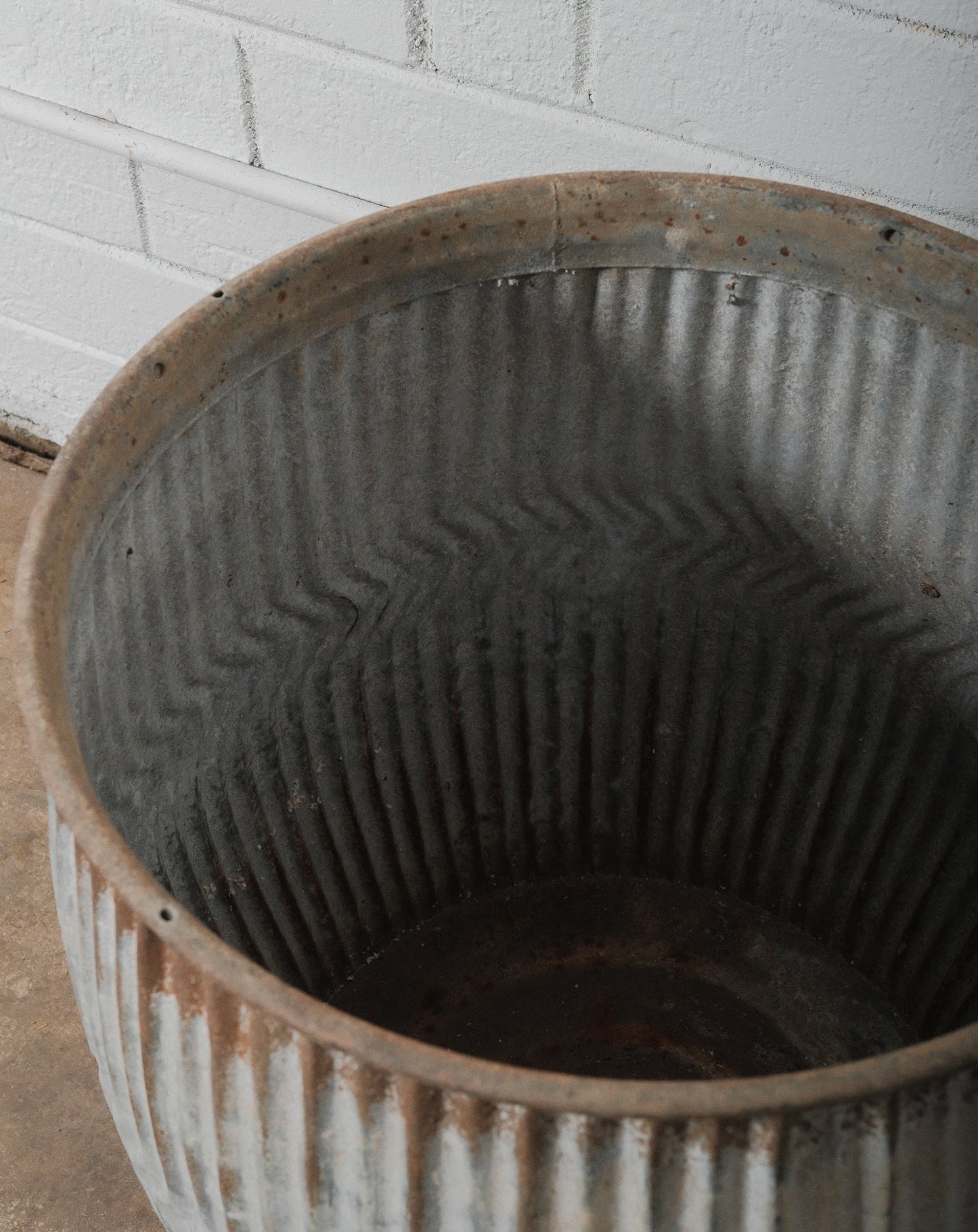 Vintage English Galvanized Dolly Drum Planter