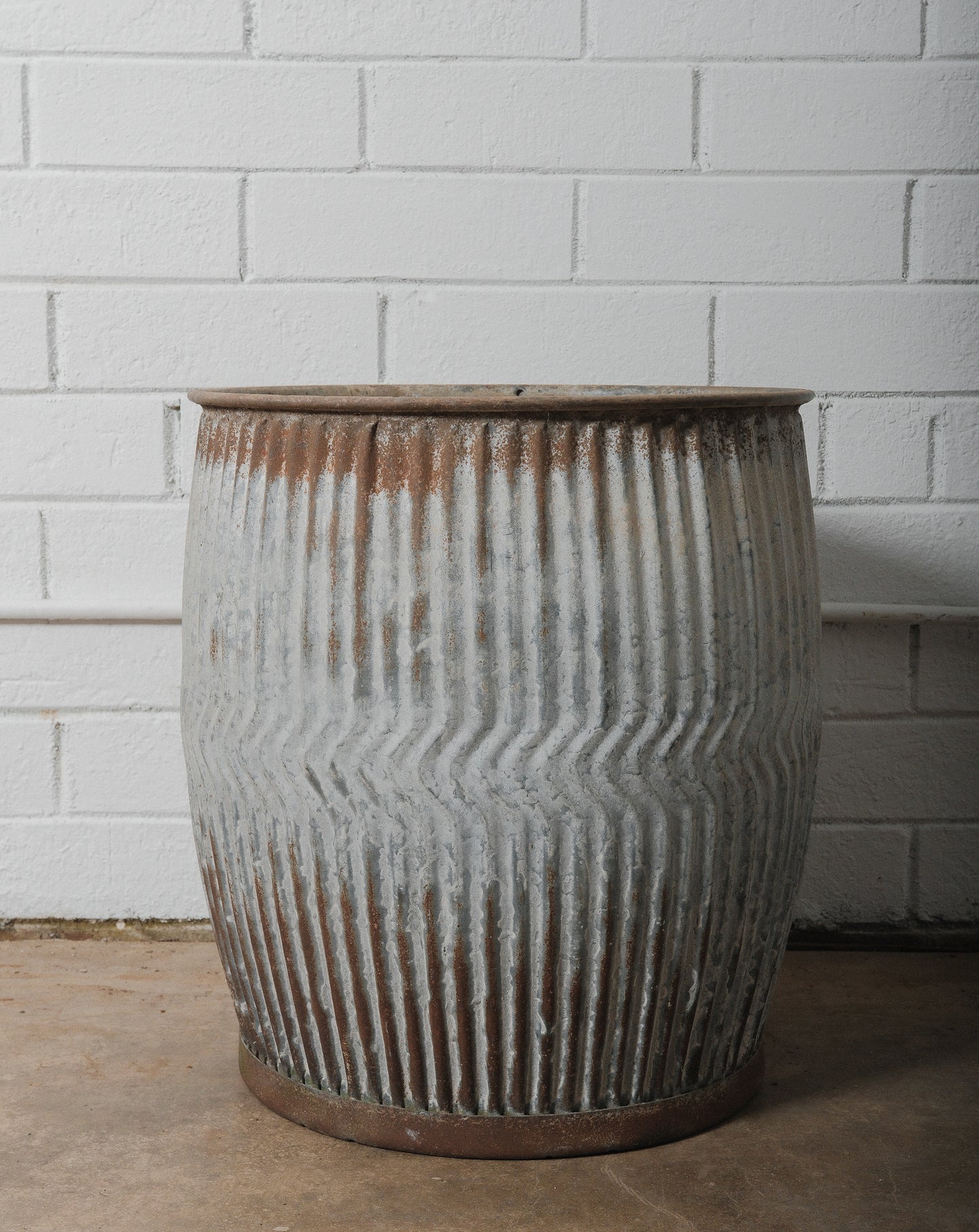 Vintage English Galvanized Dolly Drum Planter